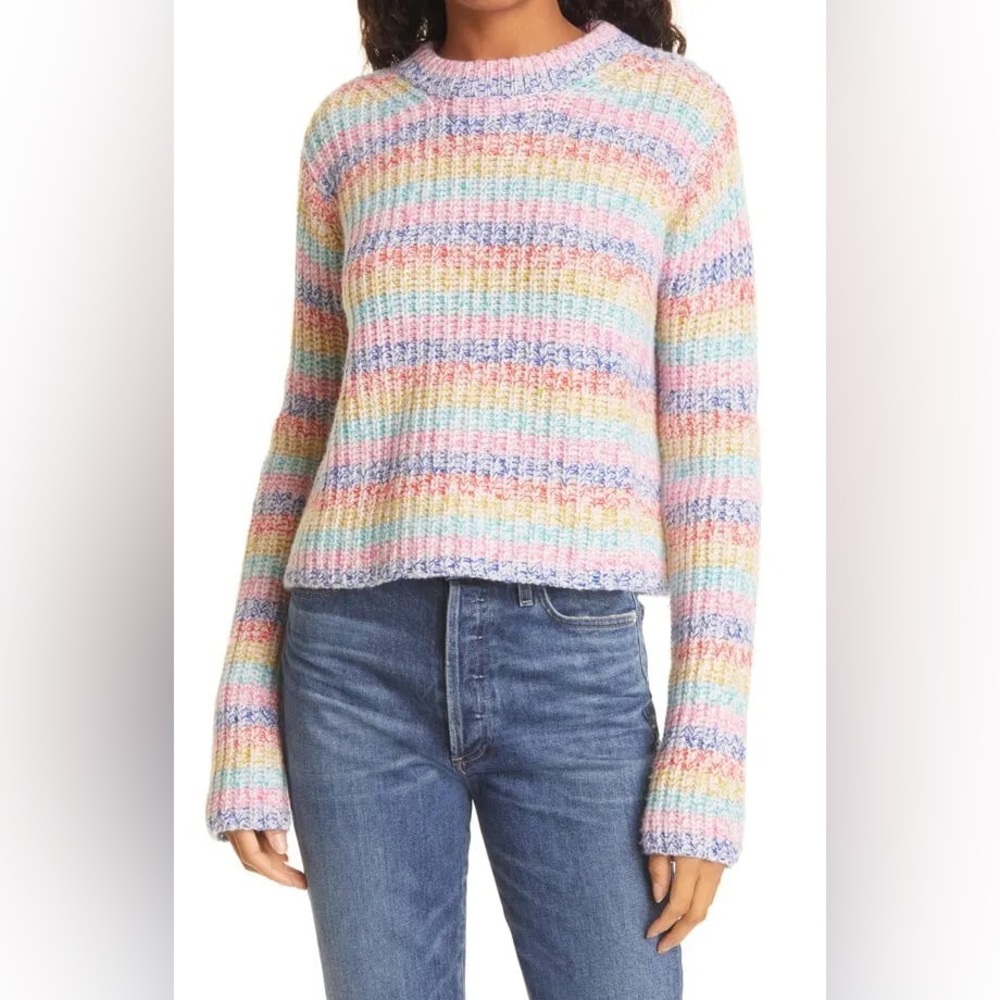 La Ligne Rainbow Stripe Wool & Cashmere Sweater Cream/Poppy/Ocher size XL‎